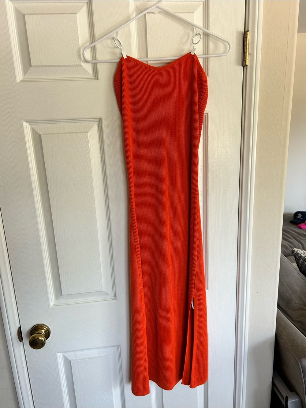 Micas Sleek Strapless Orange Ribbed Midi Dress NWT Resort Wear Size S